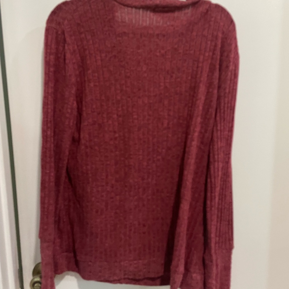Red Ribbed Long Sleeve Top